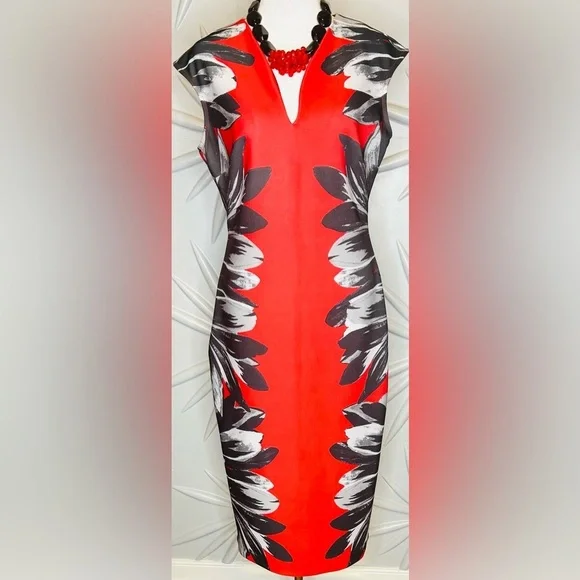 NY & Company SZ M black/red/gray sleeveless dress w/rear concealed zip, v-neck - Picture 2 of 6